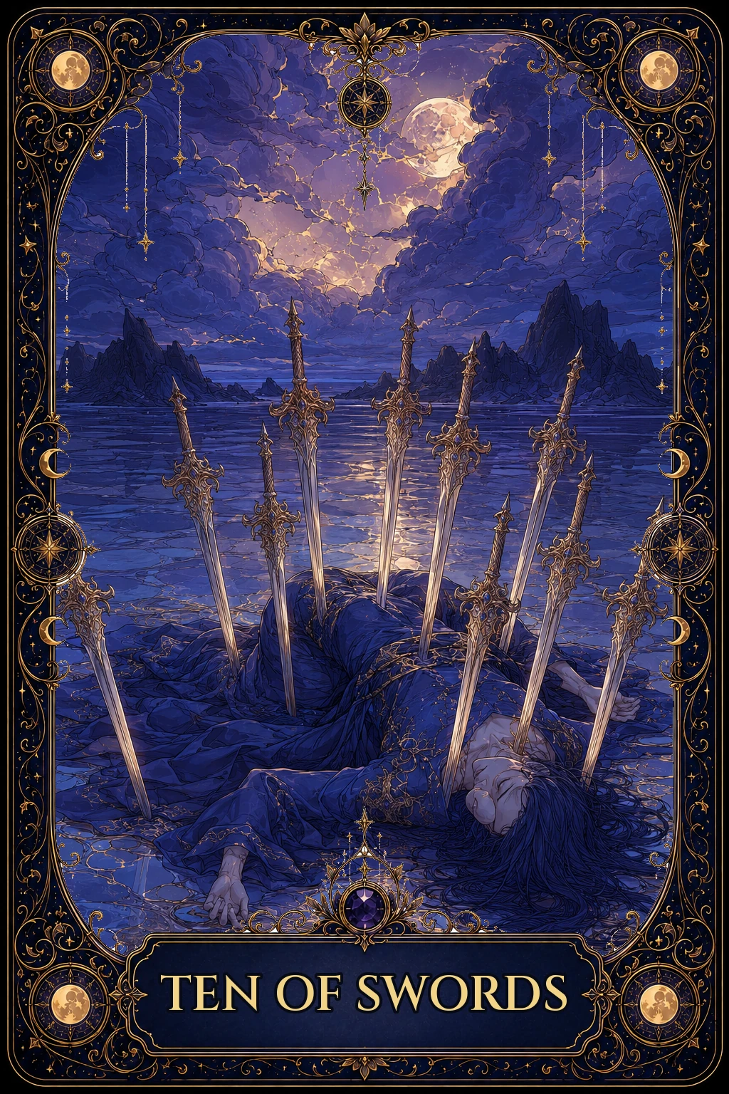Ten of Swords tarot card artwork