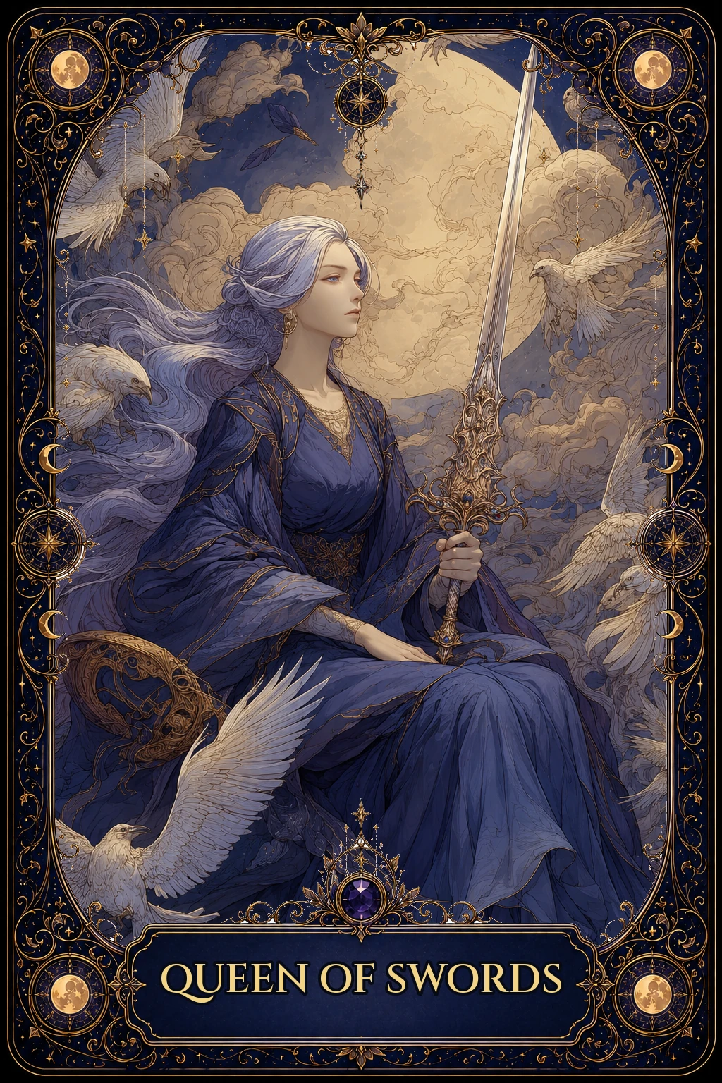 Queen of Swords tarot card artwork