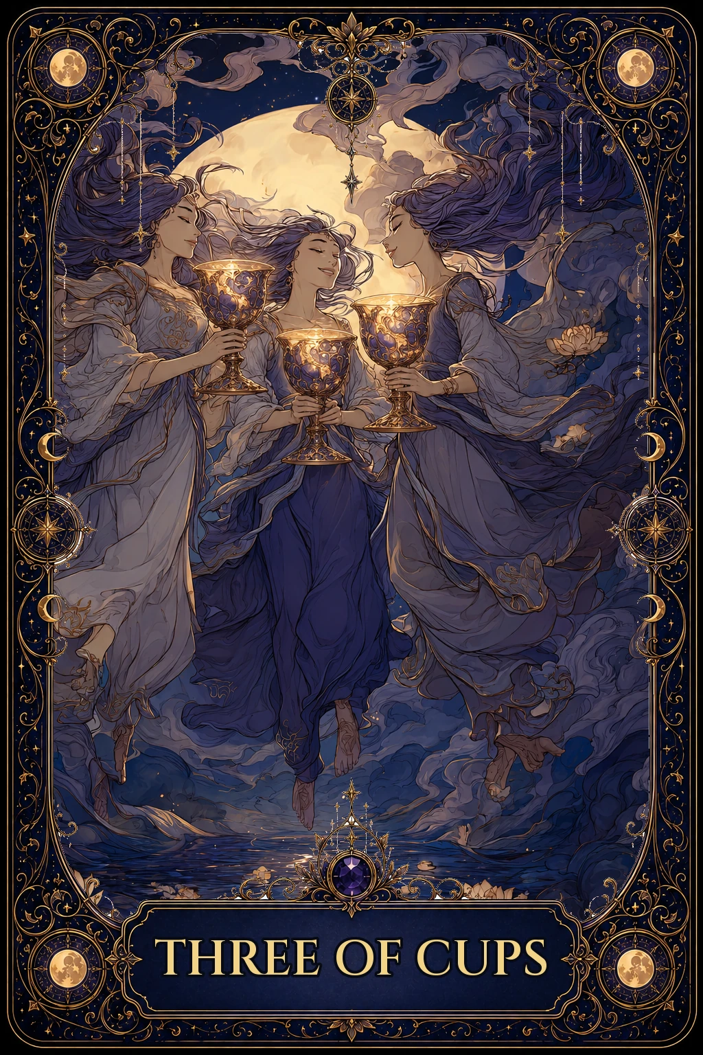 Three of Cups tarot card artwork