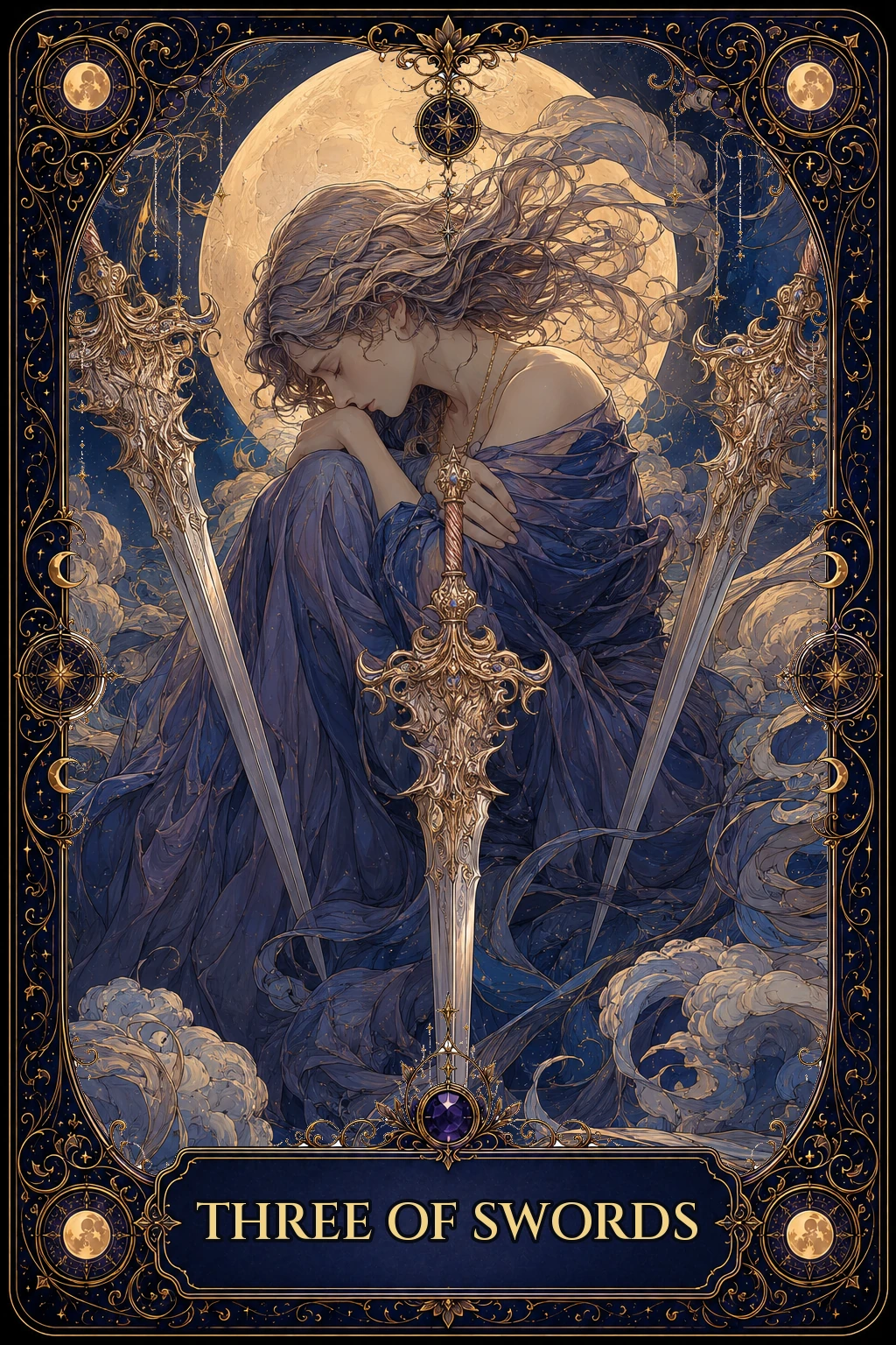 Three of Swords tarot card artwork