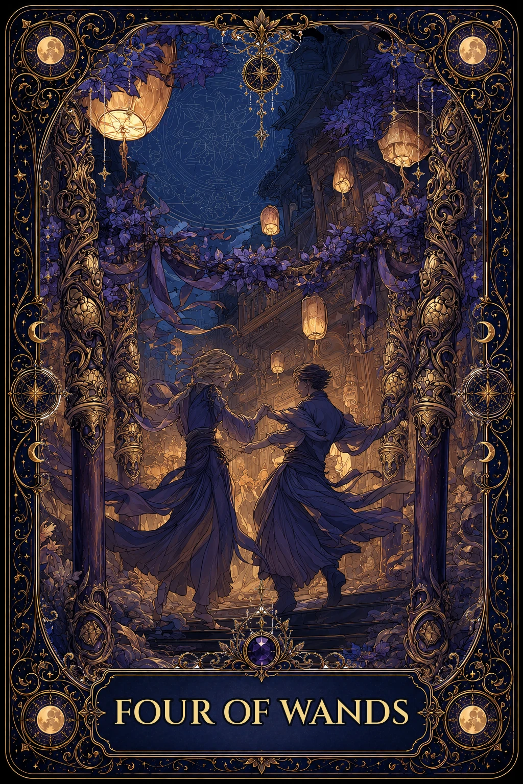 Four of Wands tarot card artwork