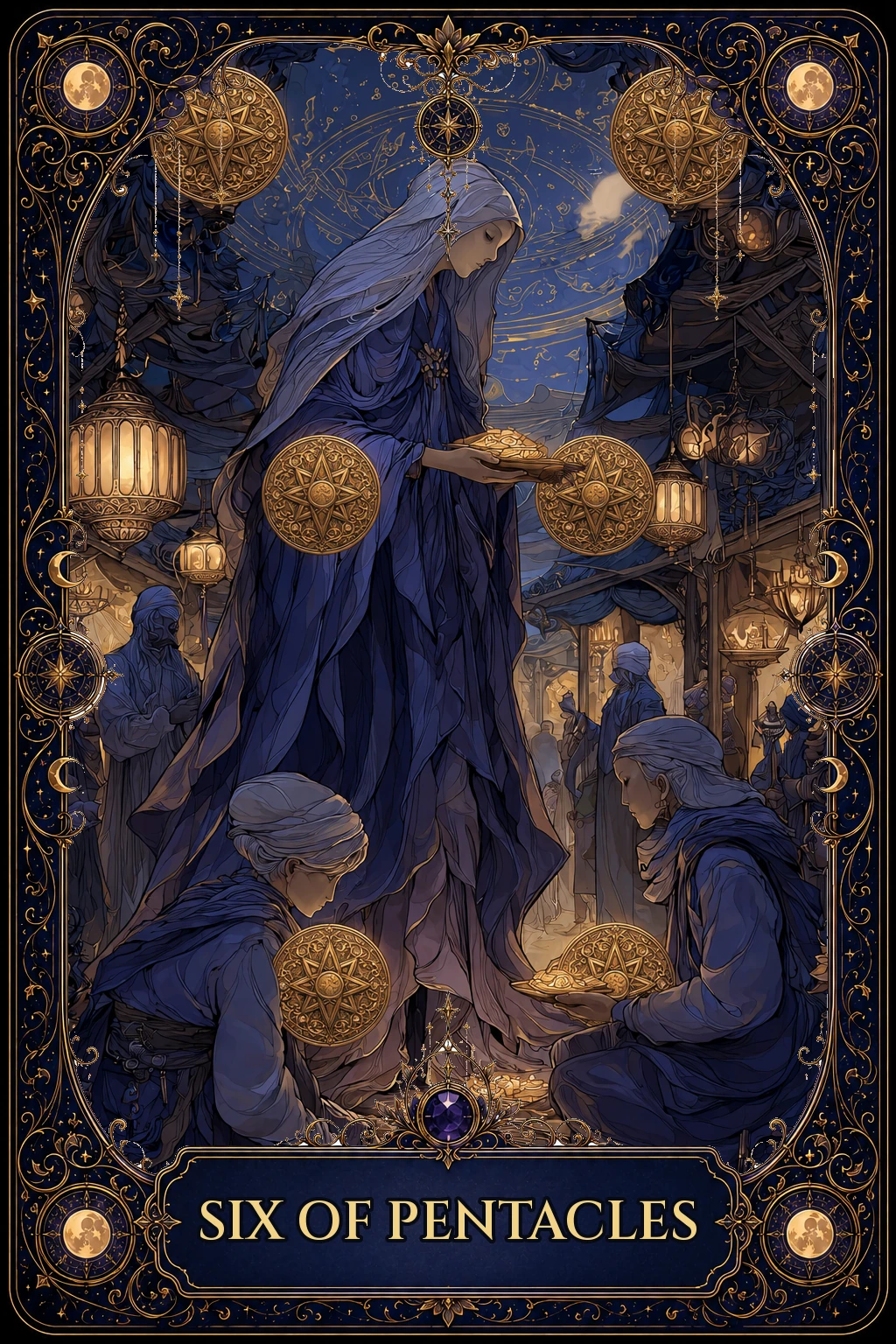 Six of Pentacles tarot card artwork