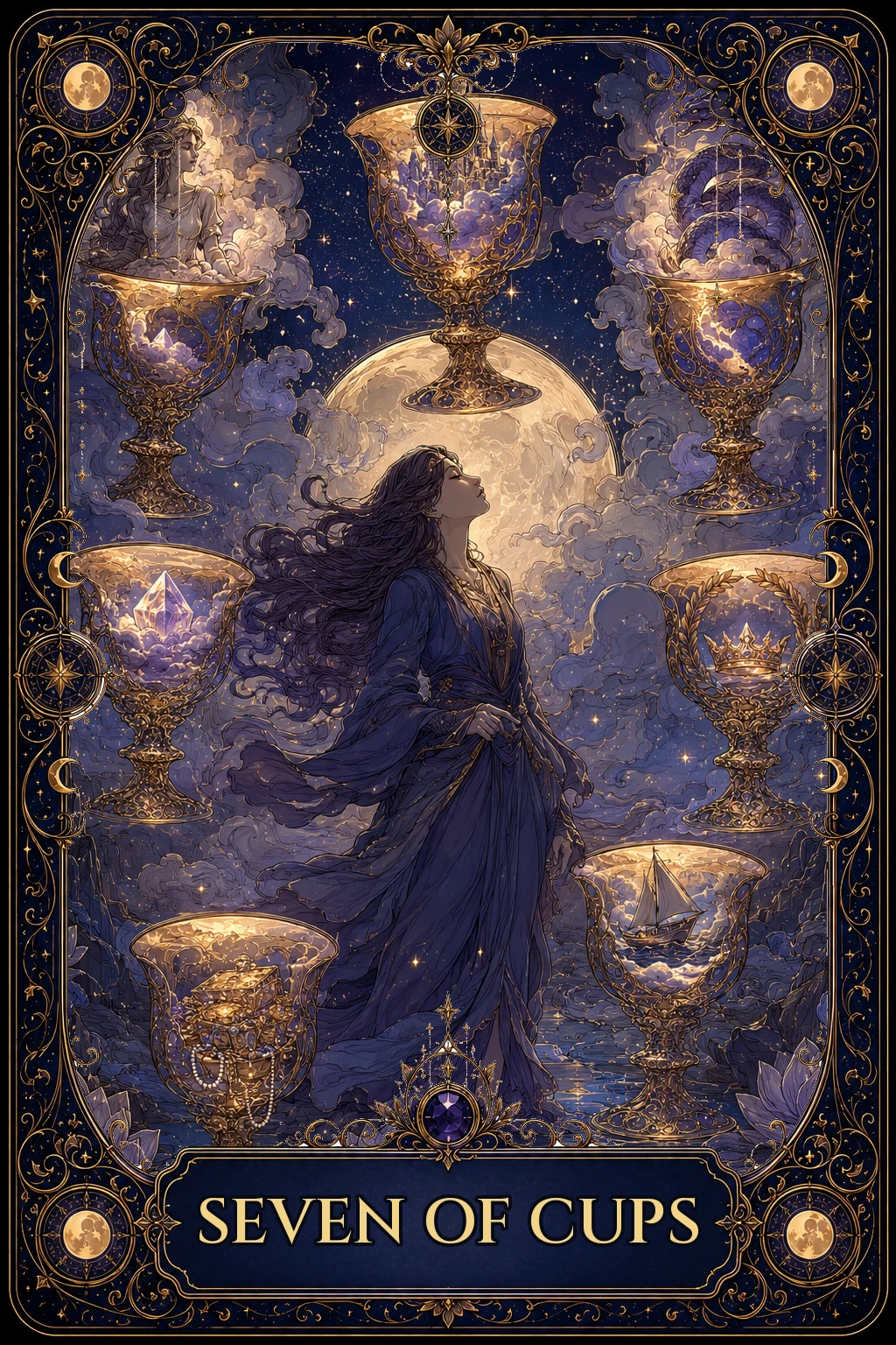 Seven of Cups tarot card artwork