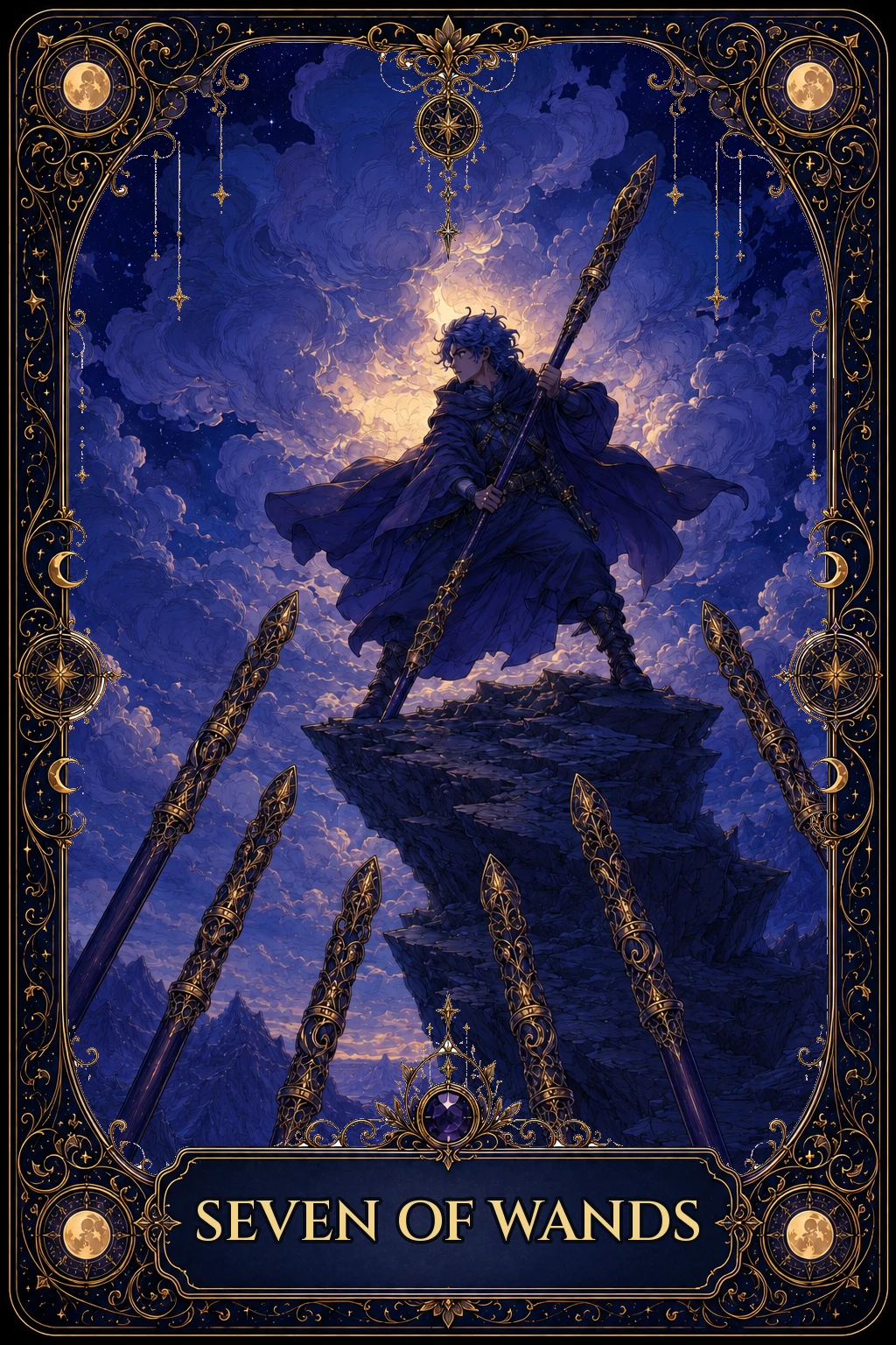 Seven of Wands tarot card artwork