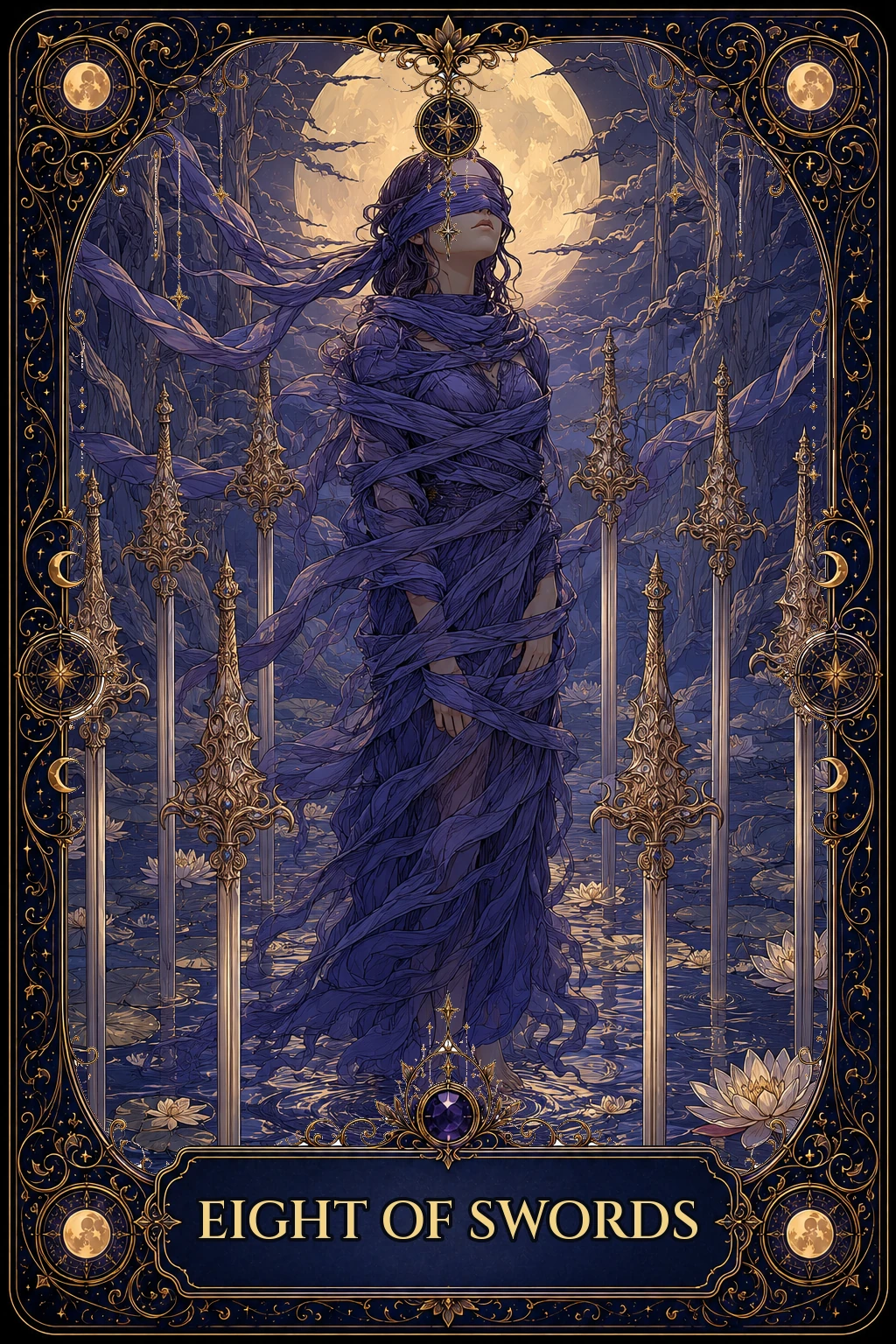 Eight of Swords tarot card artwork