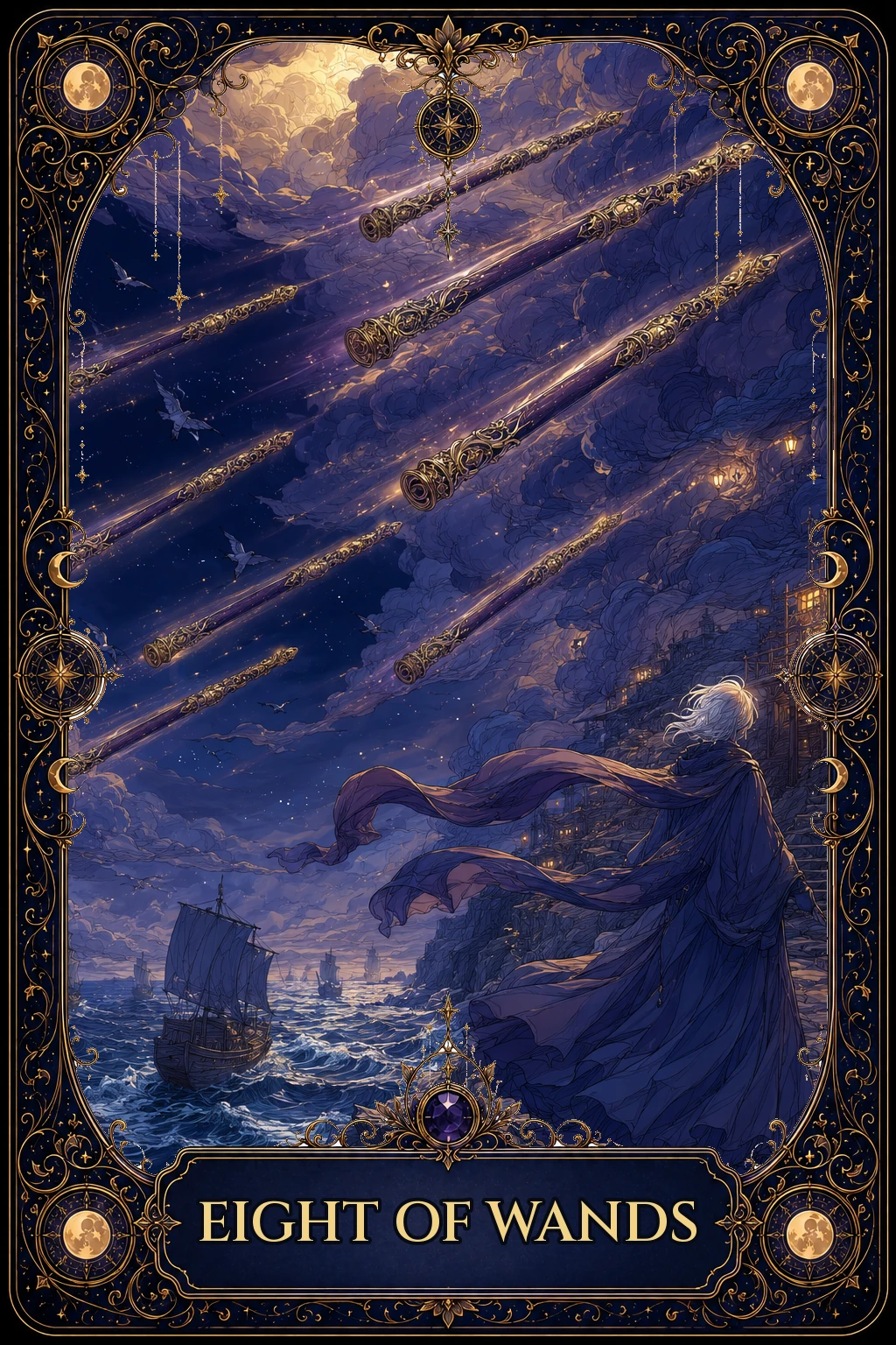 Eight of Wands tarot card artwork