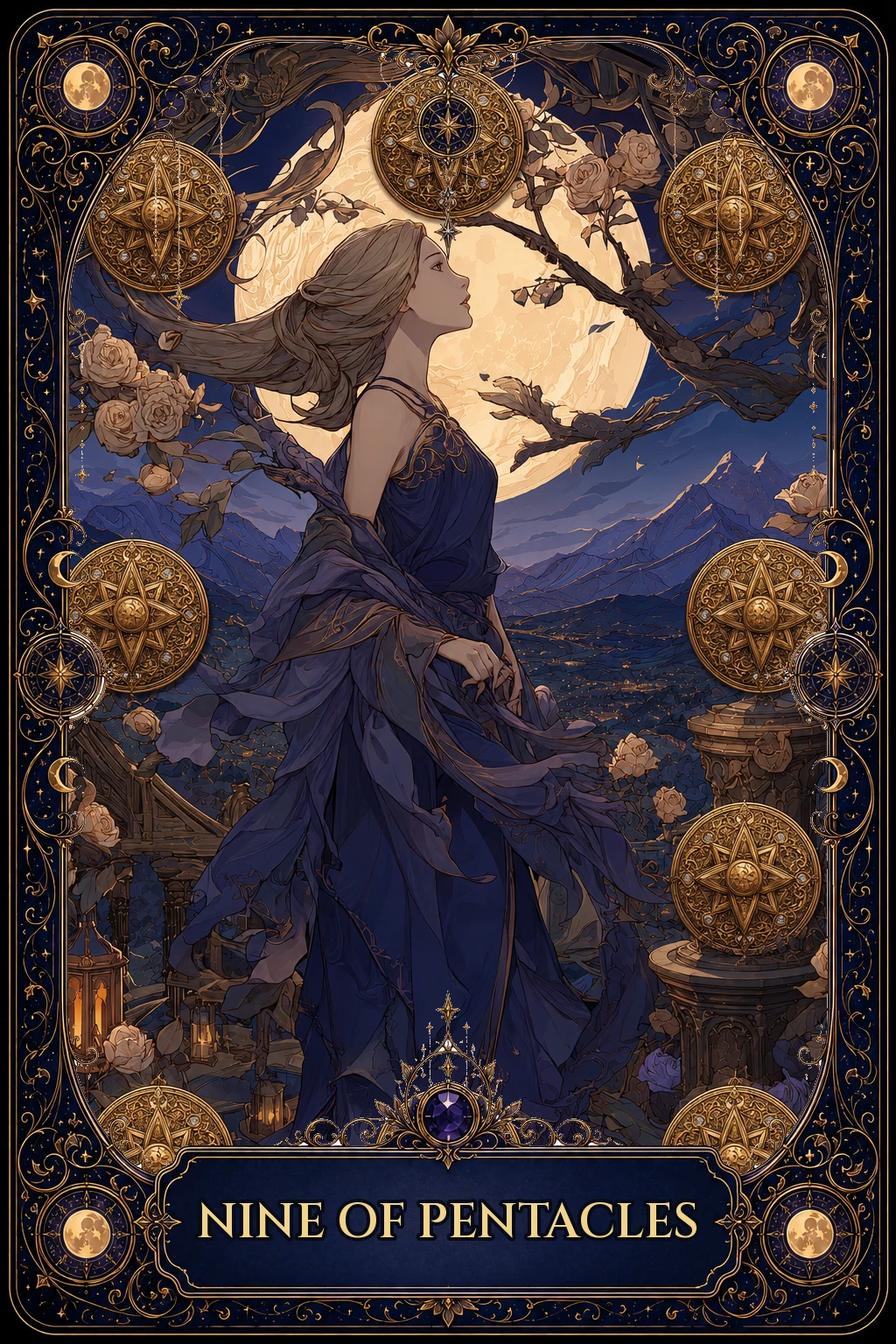 Nine of Pentacles tarot card artwork